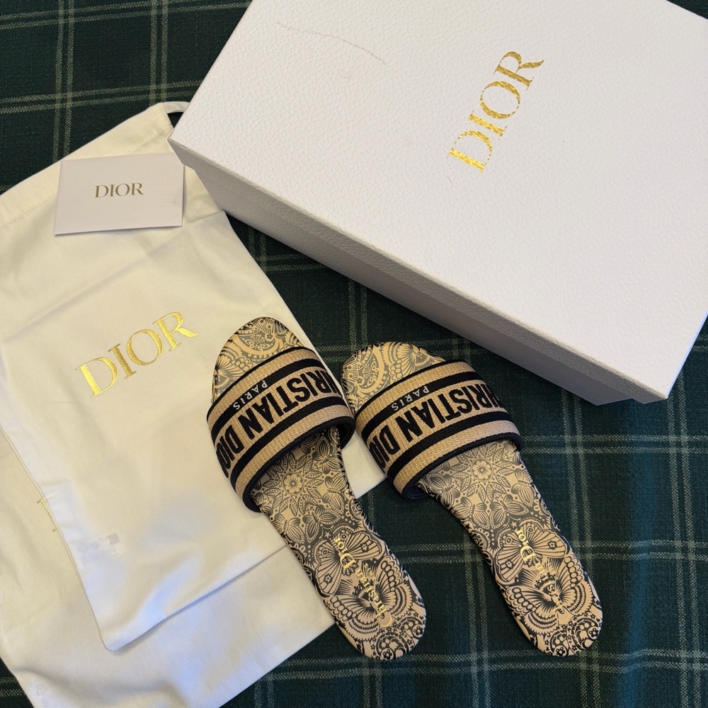 Christian Dior Dway Slides Straw Black